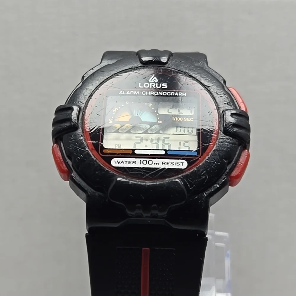 Mens Vintage Lorus Digital Watch Alarm Chronograph 42mm W339-4A68 New Battery